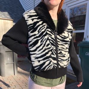 Zebra patterned faux fur jacket
